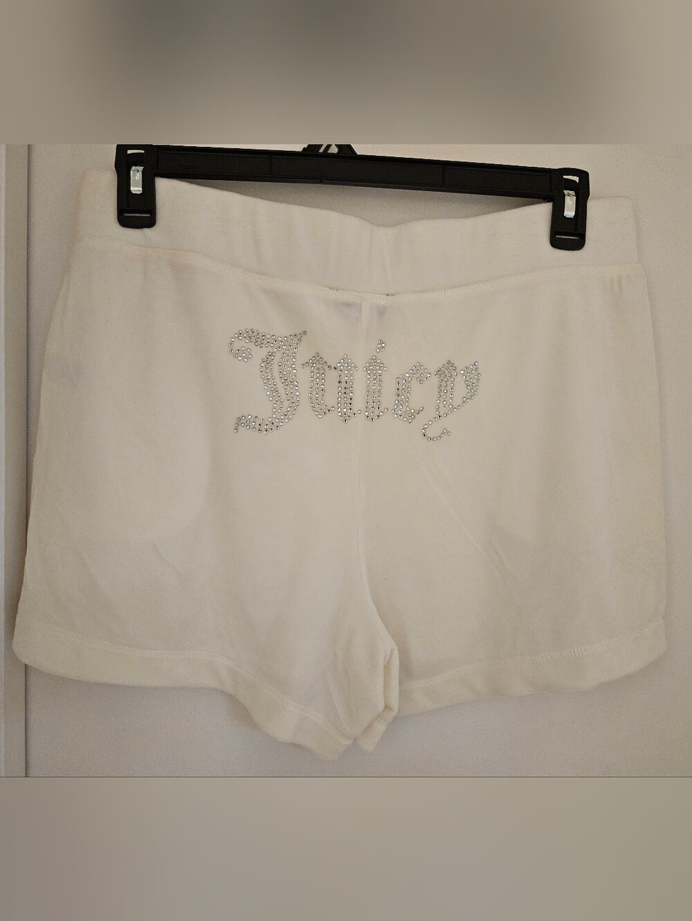 Y2K Juicy Couture Women's Cream Velour Rhinestone Logo Lounge Shorts Size L